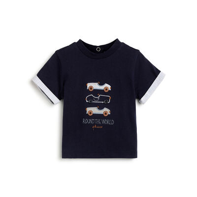Boys Dark Blue Graphic Printed Short Sleeve T-Shirt
